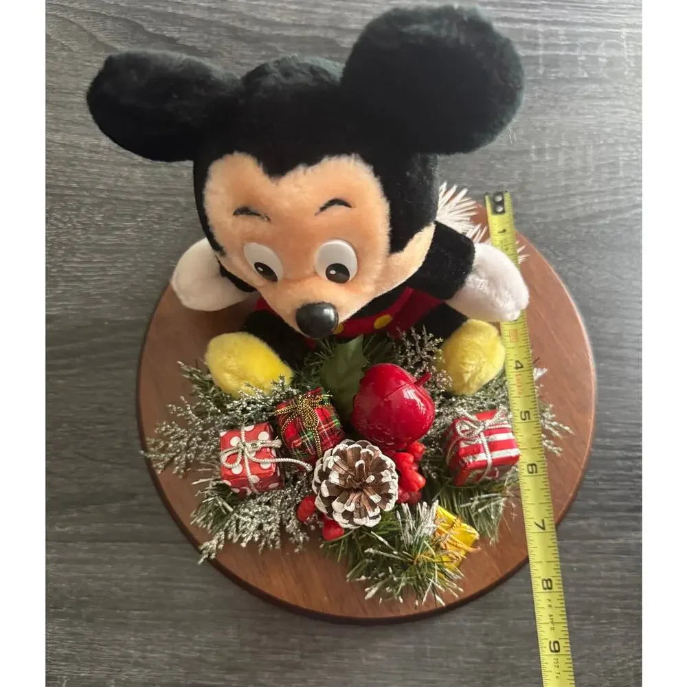Disney Vintage Mickey Mouse Lefton Wooden Base Christmas Holiday Table Decor‎